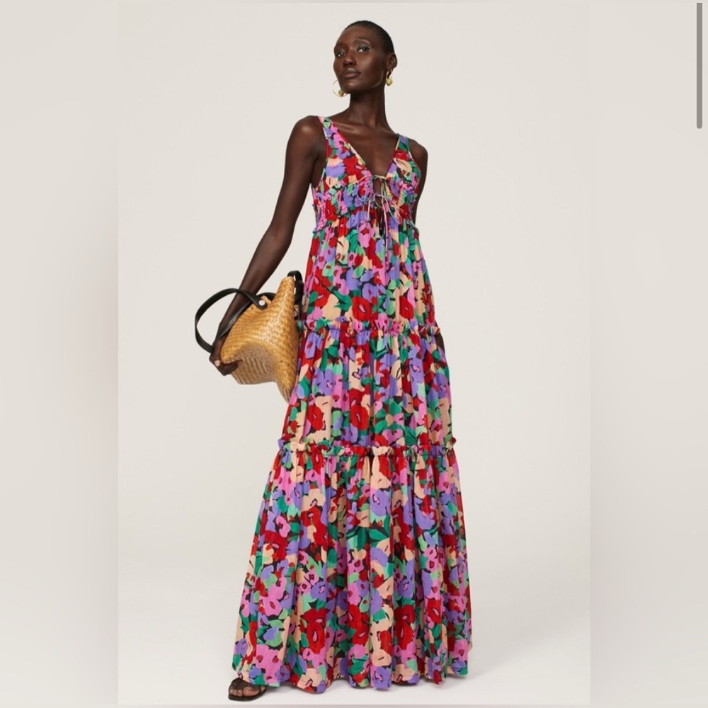 Nicholas Myla Cabra Print shirred floral voile maxi dress Size 8 *flawed*